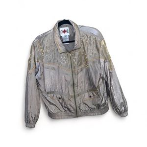 Vintage Metallic Gray Nylon Active Frontier Windbreaker Sports Jacket, Small